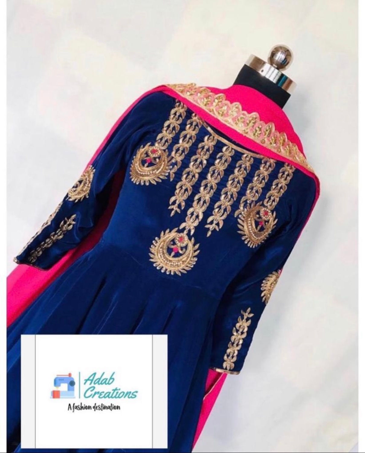 Royal Blue Embroidered Velvet Stuff with Dupatta With Stitching