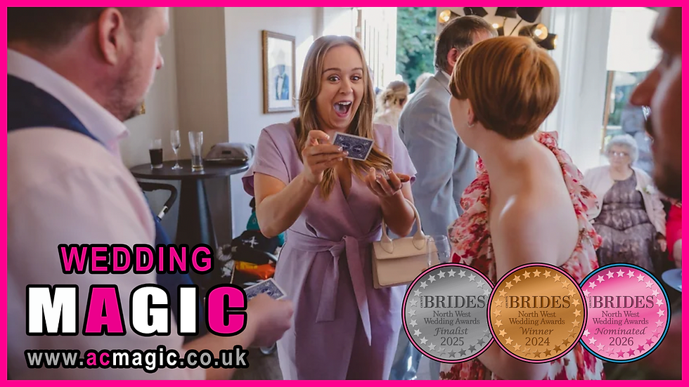 A female Guest at a Wedding Looking Amazed and Laughing at her ACMAGIC Experience