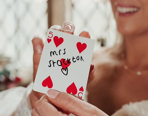 Personalised wedding magic card revealed during close up magic at a wedding