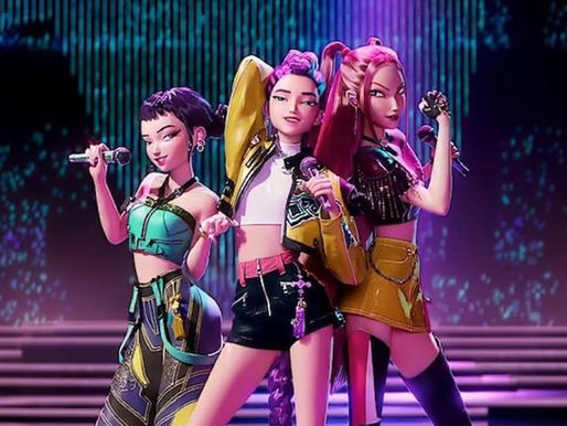 Escena de la película animada KPop Demon Hunters, destacada en los Oscars 2026 por su largometraje y canción original, acompañada de ilustraciones de otros clásicos como Frozen y Coco.