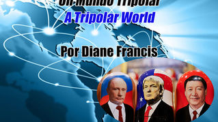 ¡Claro! La imagen muestra un documento titulado "Un Mundo Tripolar / A Tripolar World" por Diane Franci. Tiene un diseño con un fondo azul y lo que parece ser una representación estilizada de tres personas.