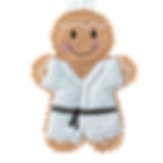 Thumbnail: felt gingerbread decorations wearing white martial arts uniforms with black belt