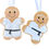 Thumbnail: Felt gingerbread decorations wearing white martial arts uniforms with black belts — one standing and one performing a kick