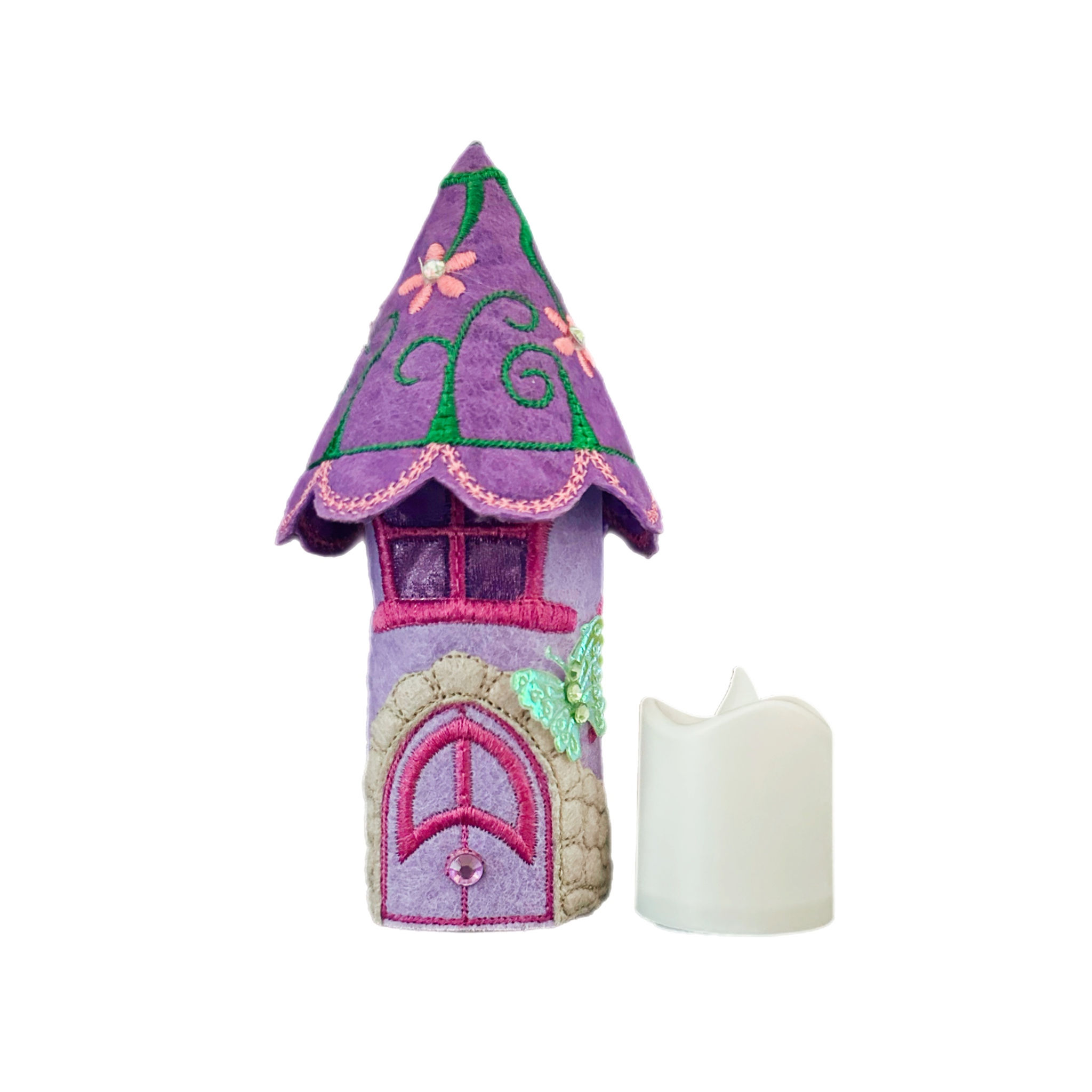 Purple Floral Roof Tea Light Fairy House