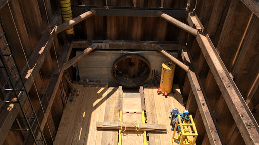 Launch shaft ready for pipe jacking activities.