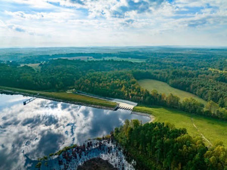 Aerial photo of West Fork Eno Reservoir and Piano Weir.