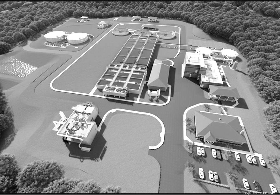 Engineers 3D model rendering in grayscale showing the final design for Sam's Branch WRF.