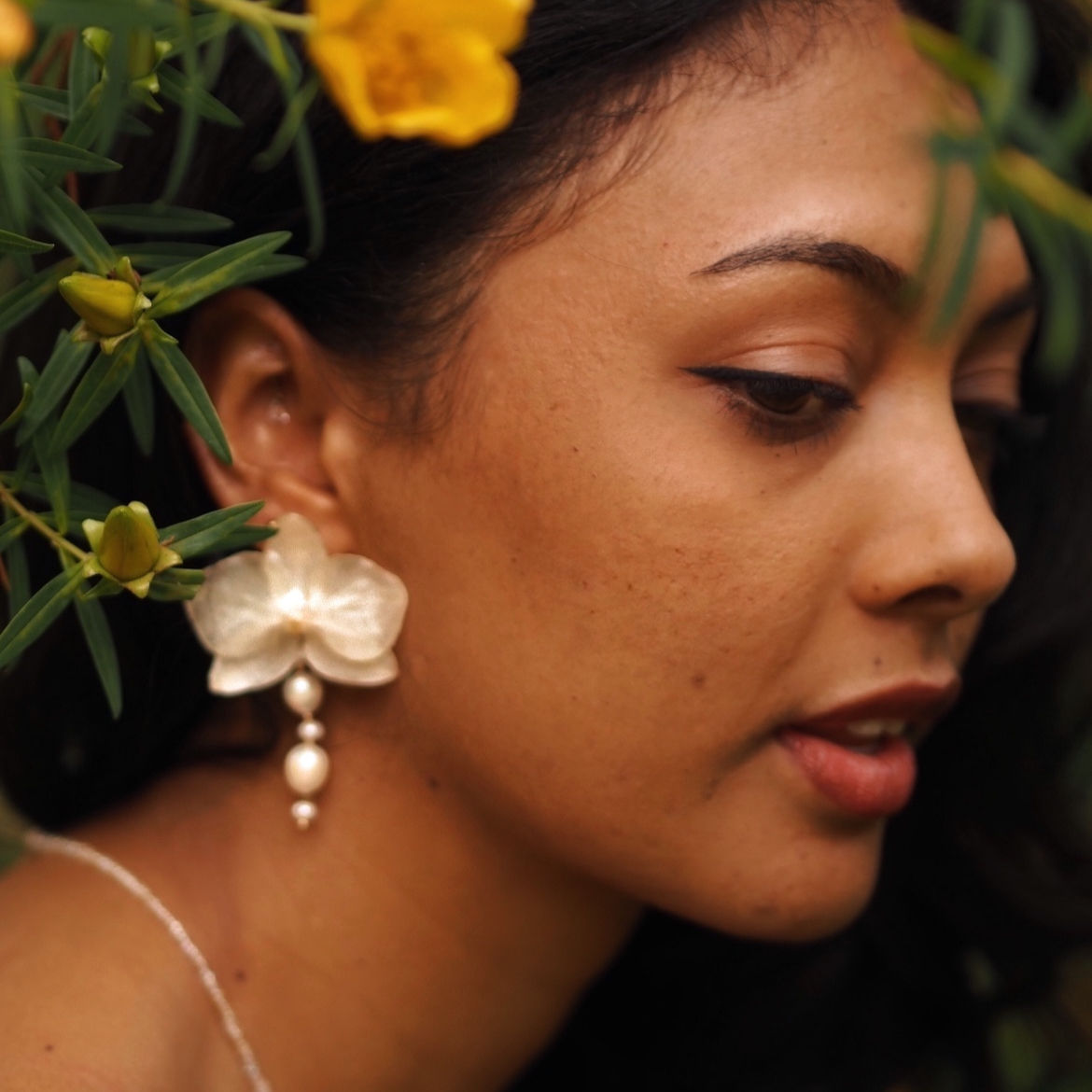 Boucles d'oreilles Phalae avec perles de cultures