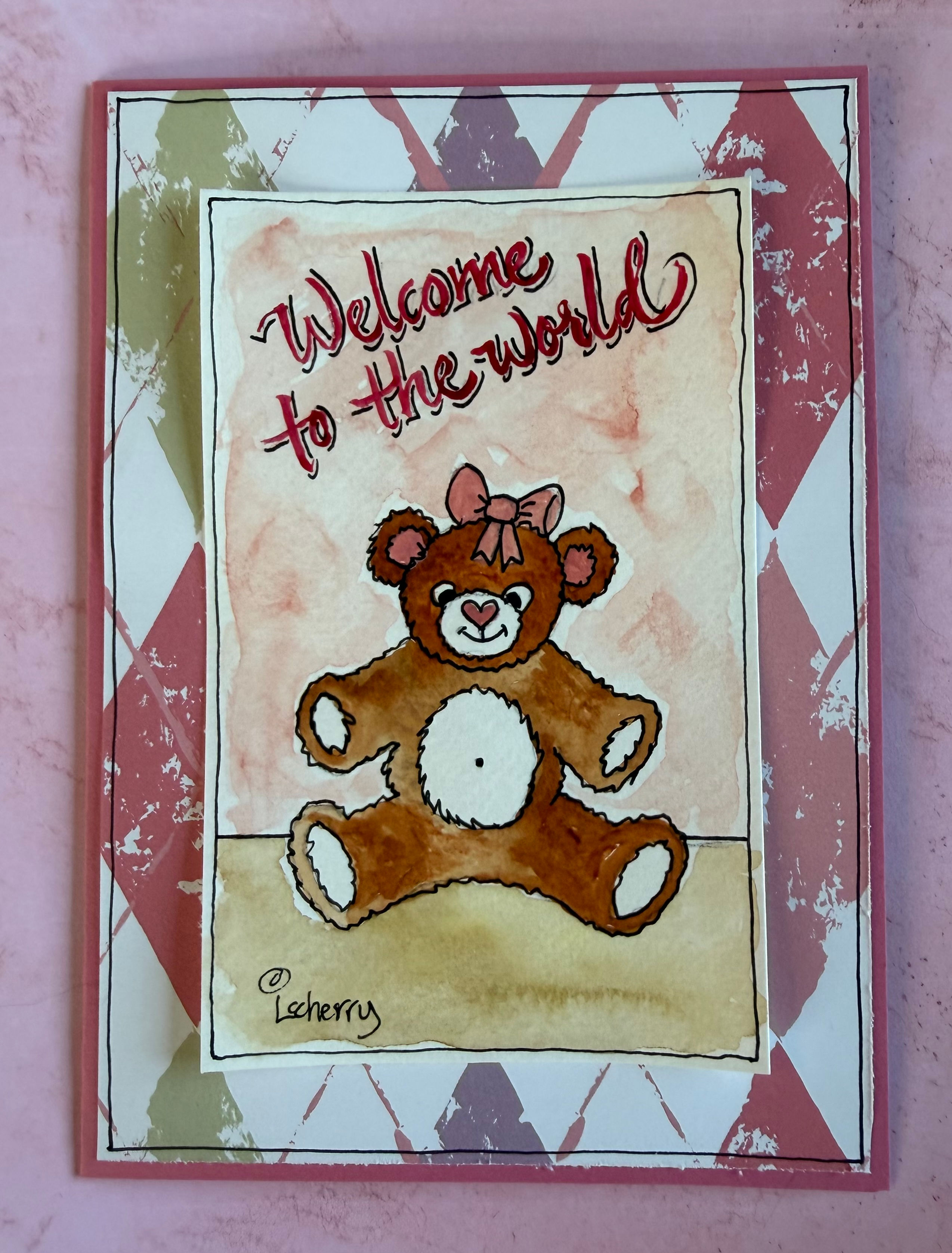 "CUSTOM BEAR" Hand-painted watercolor greeting card