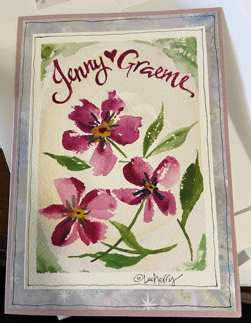 Thumbnail: "Tri-Floral Custom"  Hand-painted Greeting Card