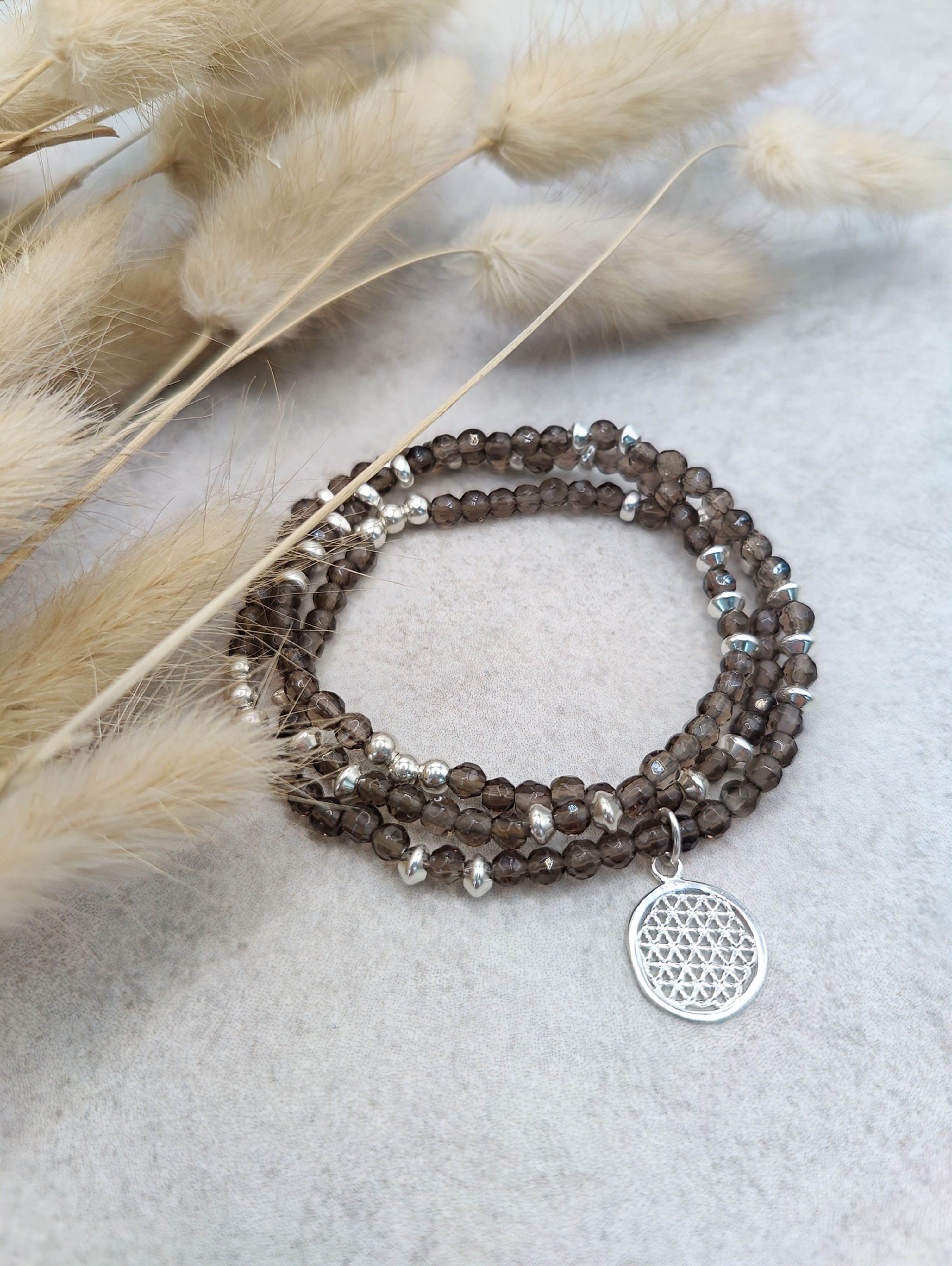 Ria | Rauchquarz Hals-/Armband mit Lebensblume Anhänger