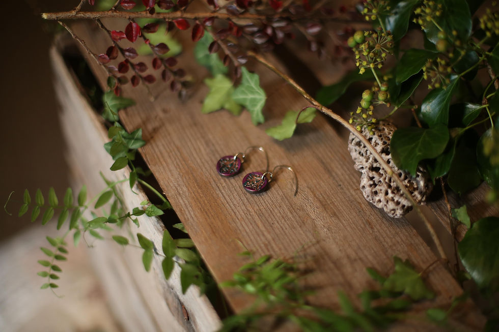 Thumbnail: Purple Turquoise  small round earrings | Handmade Leather Earrings | Beara B