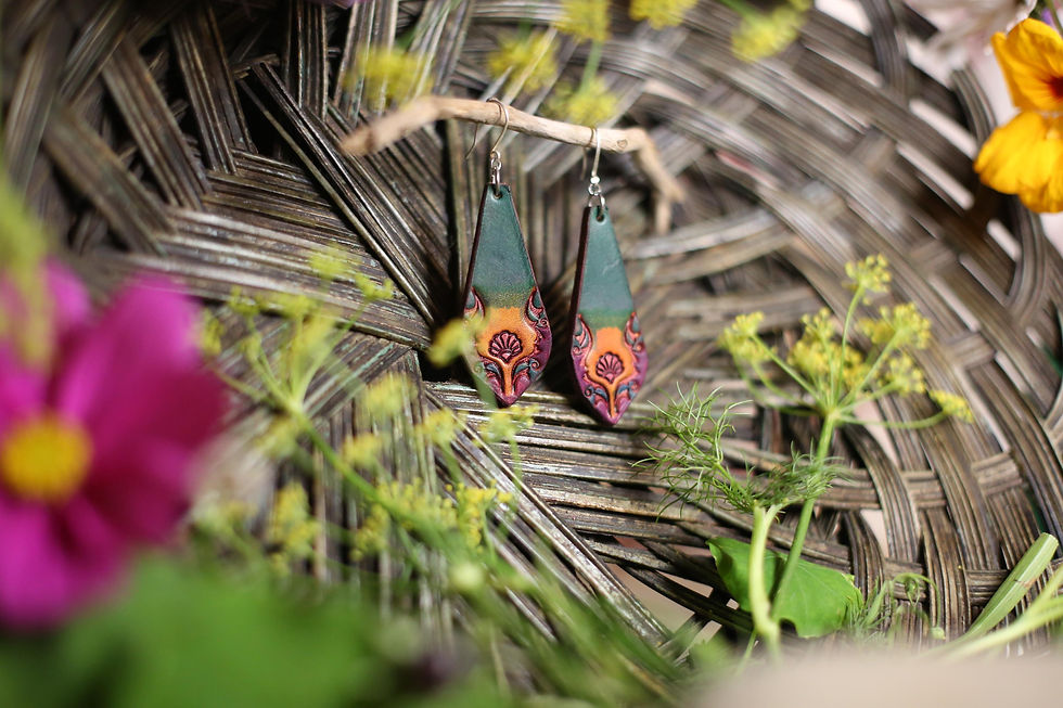 Thumbnail: Floral Purple and Green Earrings | Large Drop Earrings | Beara Belts