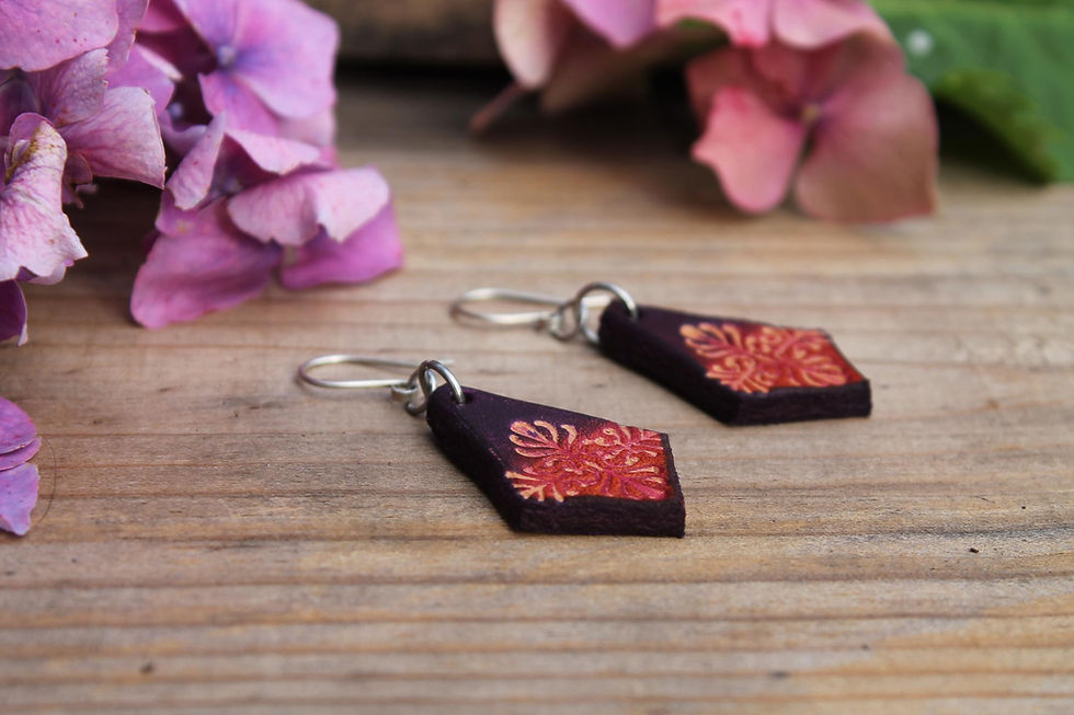 Thumbnail: Purple Floral Earrings | Handmade diamond Leather Earrings