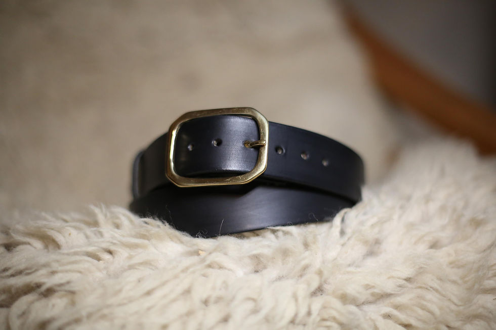 Thumbnail: Handmade Plain Black 1 ½" Jeans Belt | Beara Belts | Square Solid Brass Buckle