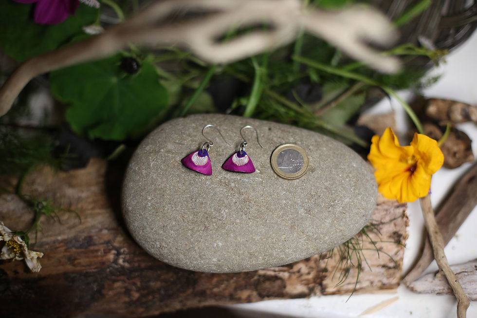 Thumbnail: Purple Blue Silver Curved earrings | Handmade Leather Earrings | Beara Belts