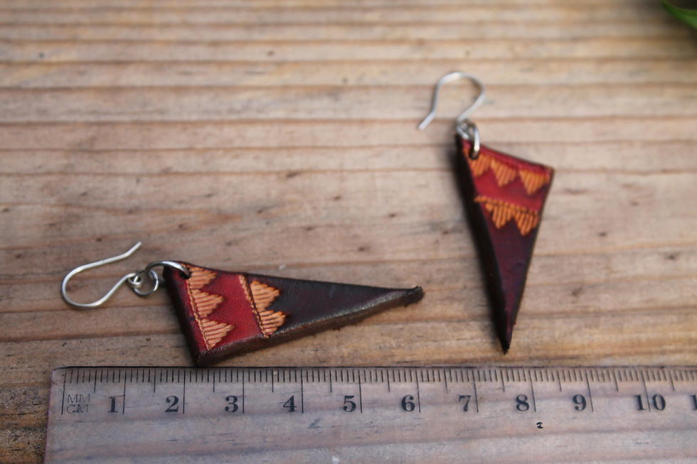 Thumbnail: Triangle Tribal Earrings | Handmade Leather Earrings
