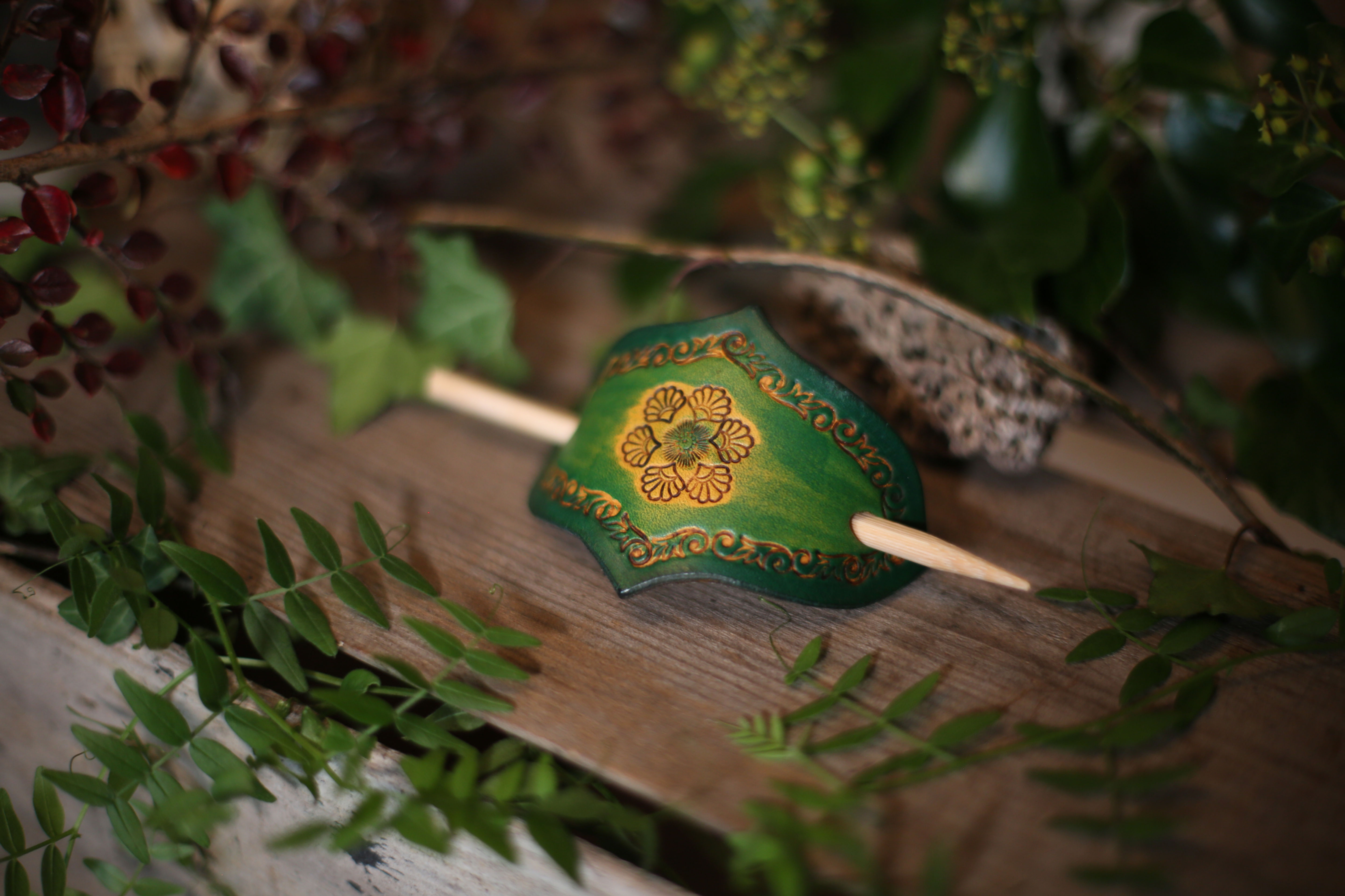 Kelly Green Hairslide/ Handmade Leather Barrette / Beara Belts