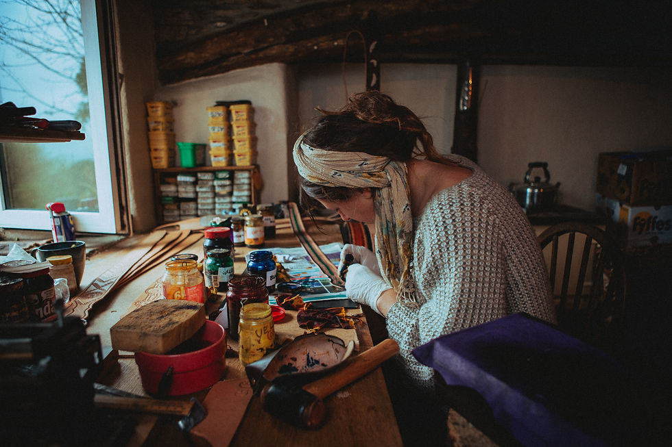 Margaux at work - Beara Belts Leatherwork - West Cork Ireland