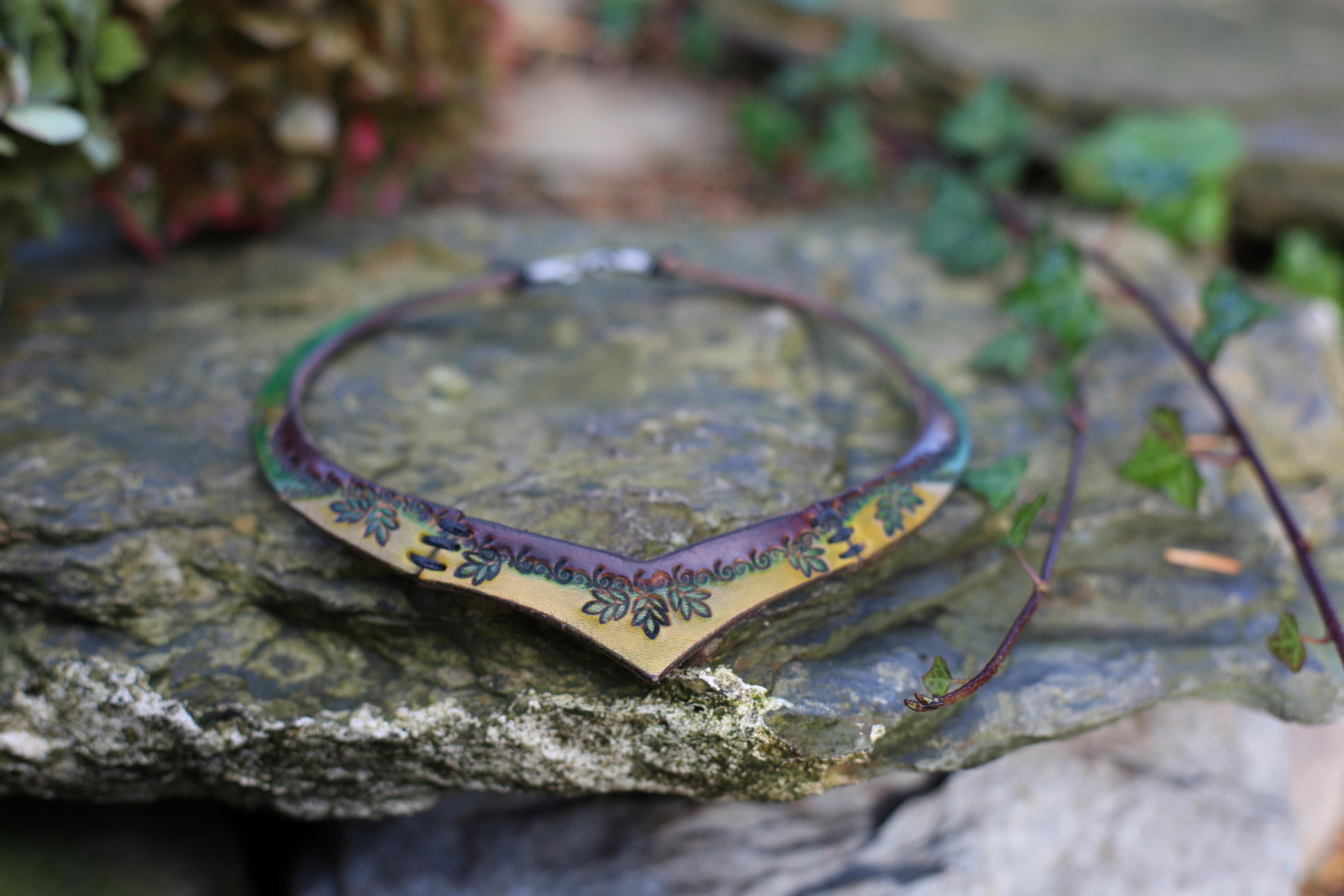 Handmade Meadow Green and Wild Leaf Torc | Unique Pixie Style | handmade gift