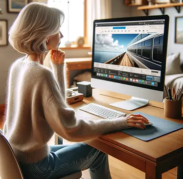 A woman planning a trip easily from her home computer and without effort