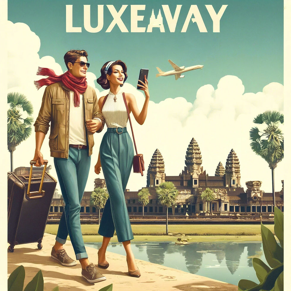 A couple traveling at Angkor Wat in Cambodia