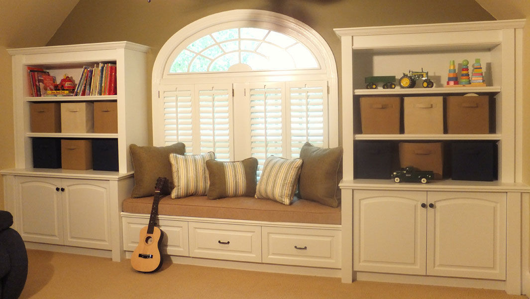 Built-in Window Seat and Bookcase Units Storage, Organization Custom Design