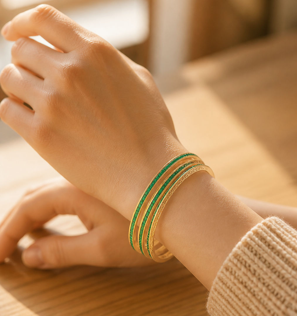 Crystal bangle -Green - set ot two