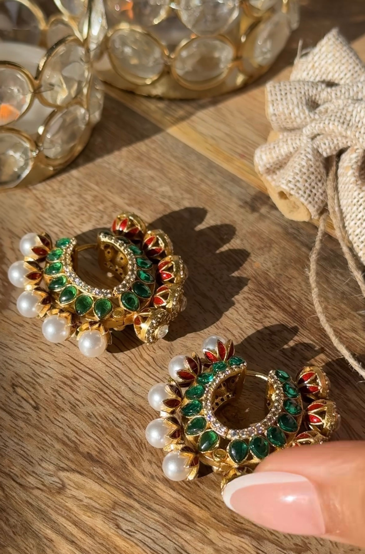 Hoop Polki jhumki Earrings - gold plated 