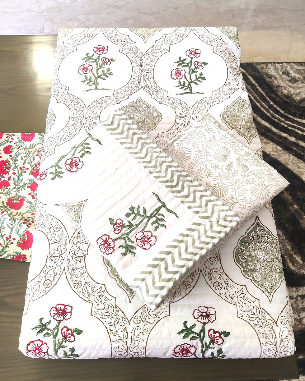 Thumbnail: Premium Jaal and Booty Hand Block Printed Bedcover