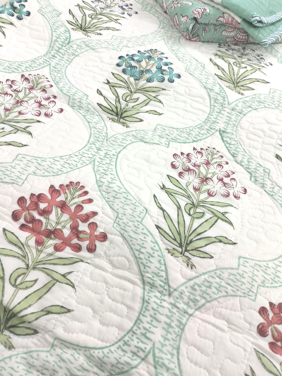 Premium Booty and Jaal Hand Block Printed Bedcover