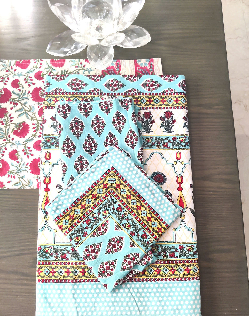 Turquoise mughal jaal Block Printed Bedcover