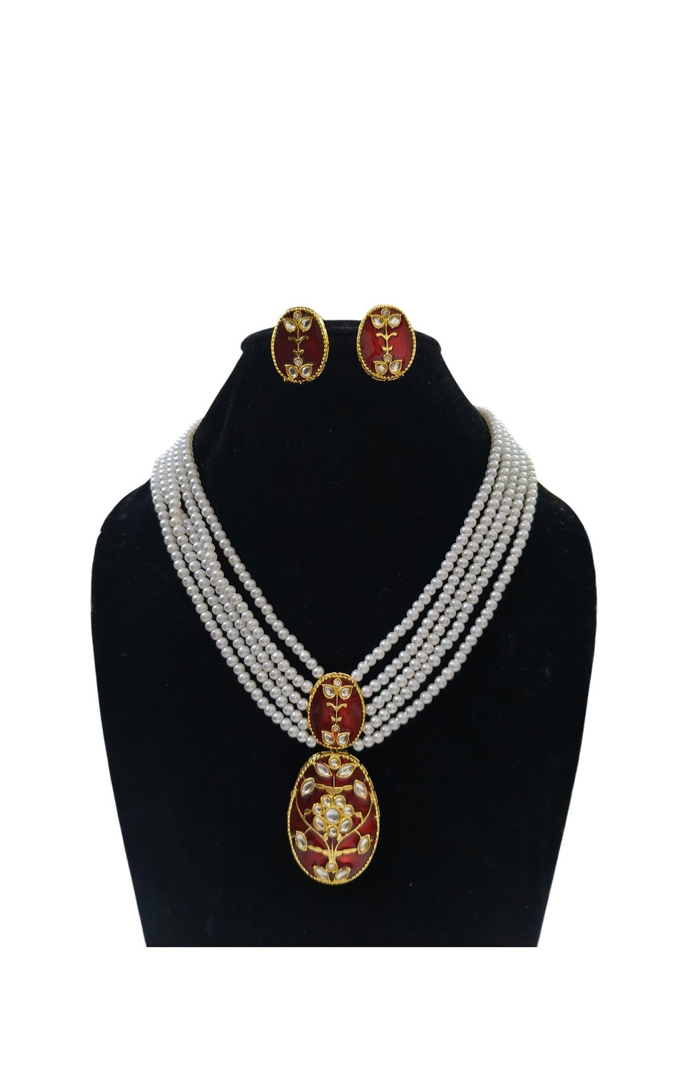 Thumbnail:  Kundan necklace set  with Earrings - pearls 
