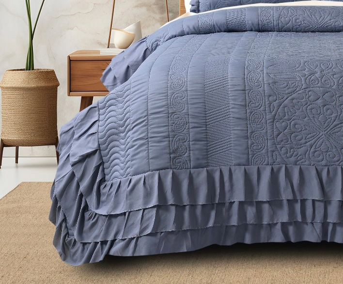 Thumbnail: Premium Triple Layer Frill Quilted Bedcover 