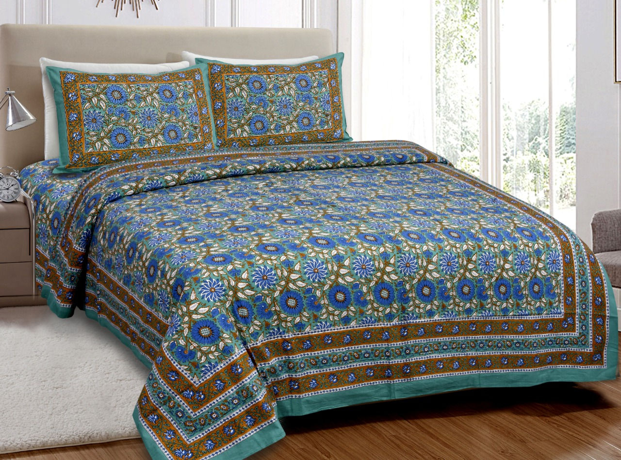 Floral Block Printed Bedcover