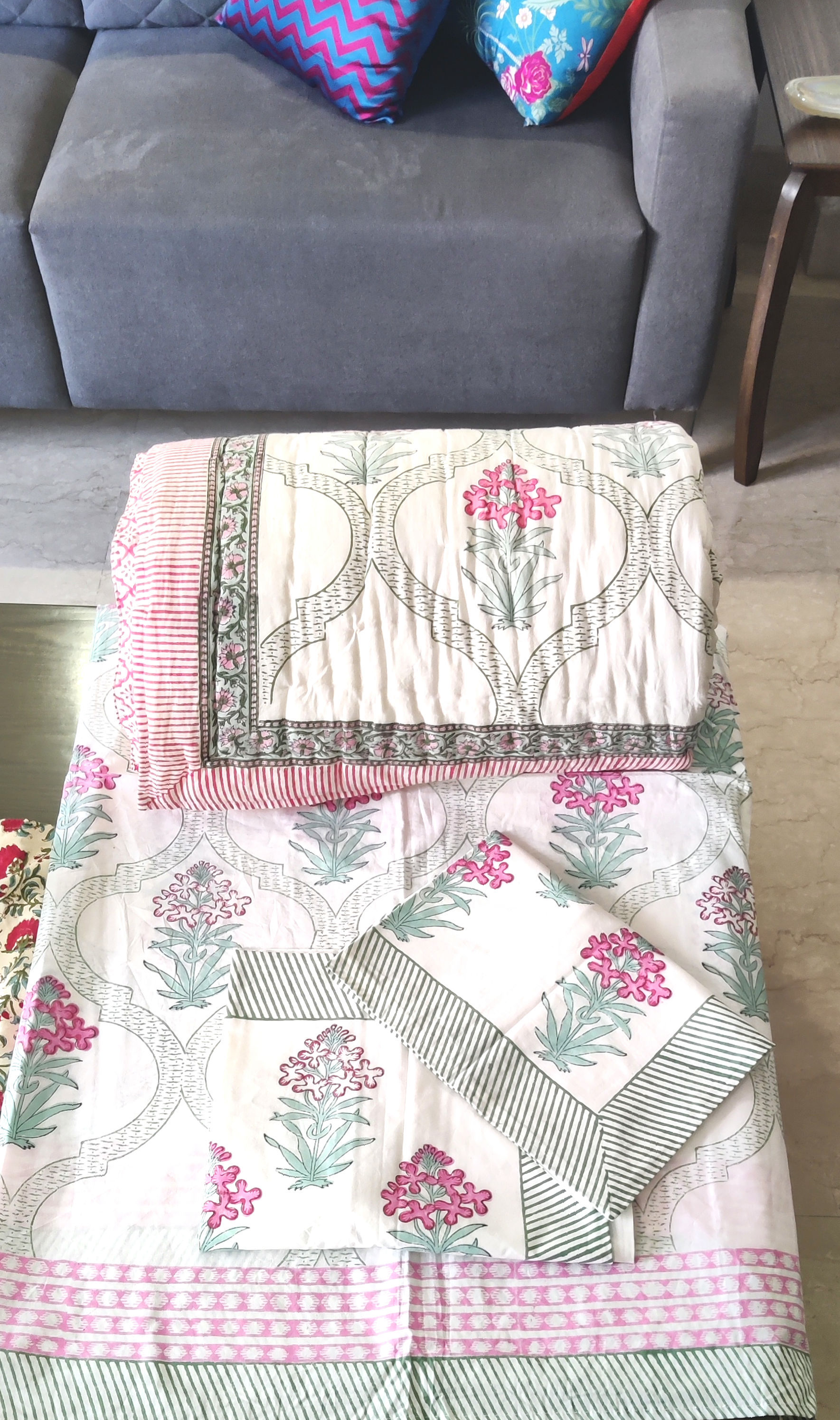 Premium Hand Block Printed  Quilt & Bedcover set 