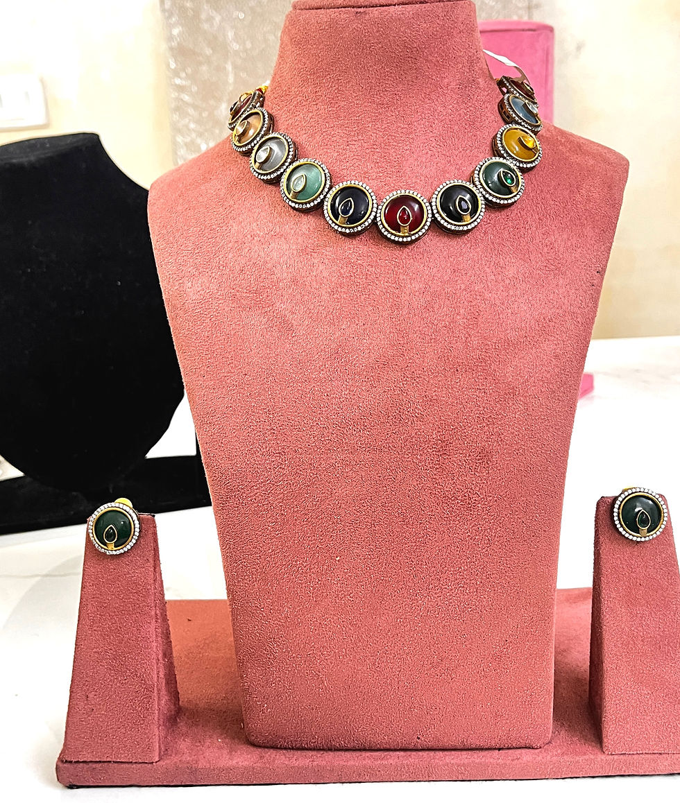 Thumbnail: Multi stone Necklace - with earrings 