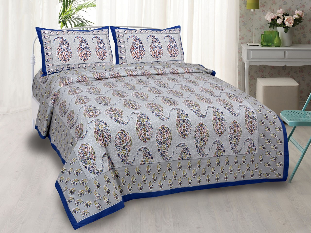 Glorious Grey Umbi design Block Printed Bedcover