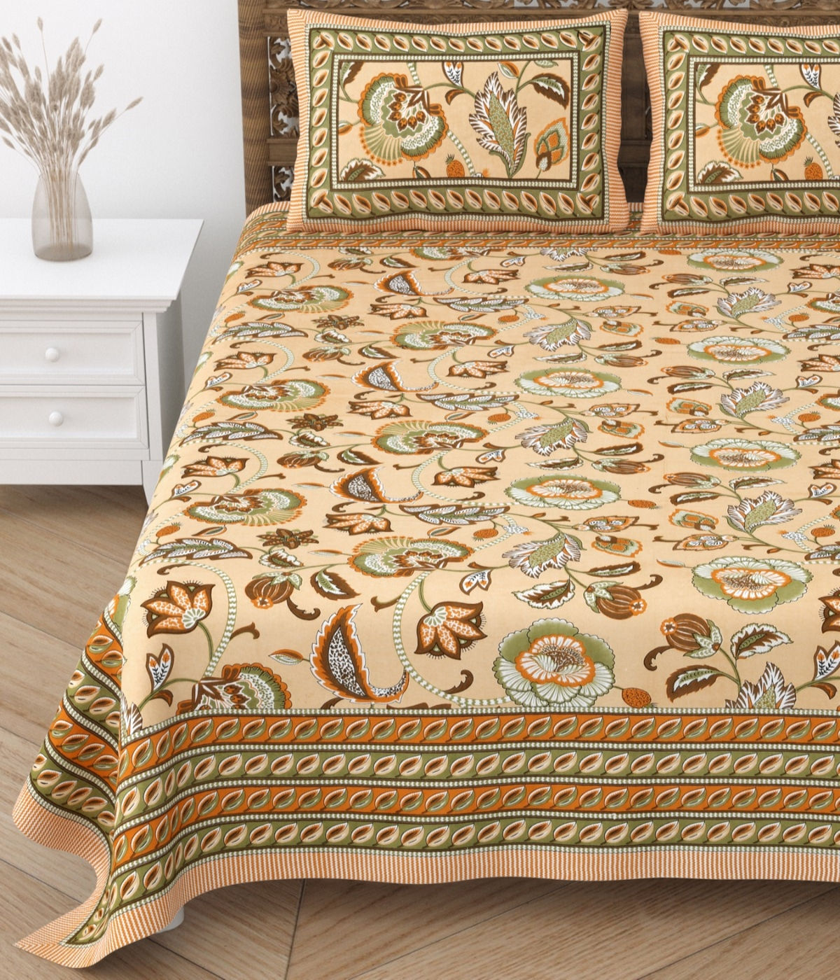 Yellow Block Printed Bedcover