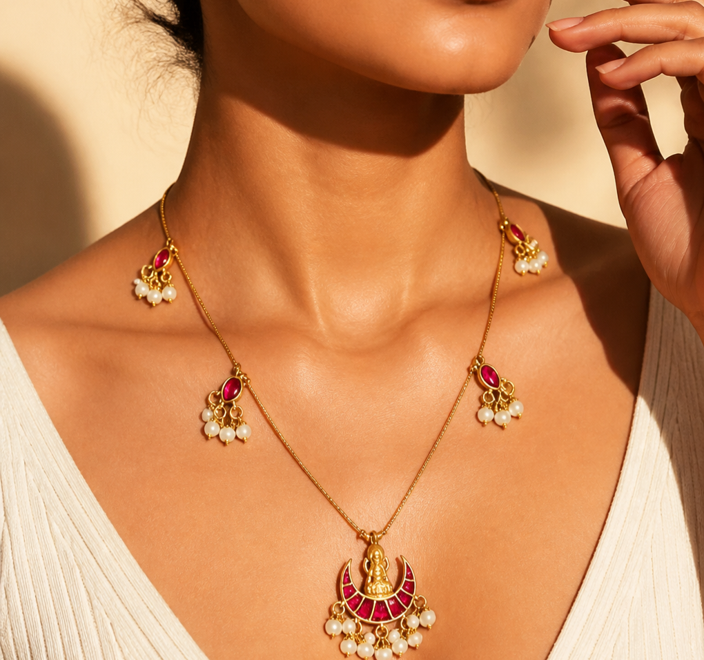 Chain Pendant Necklace - Red