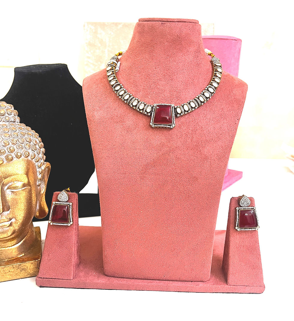 Thumbnail: Ruby stone Necklace - with earrings  