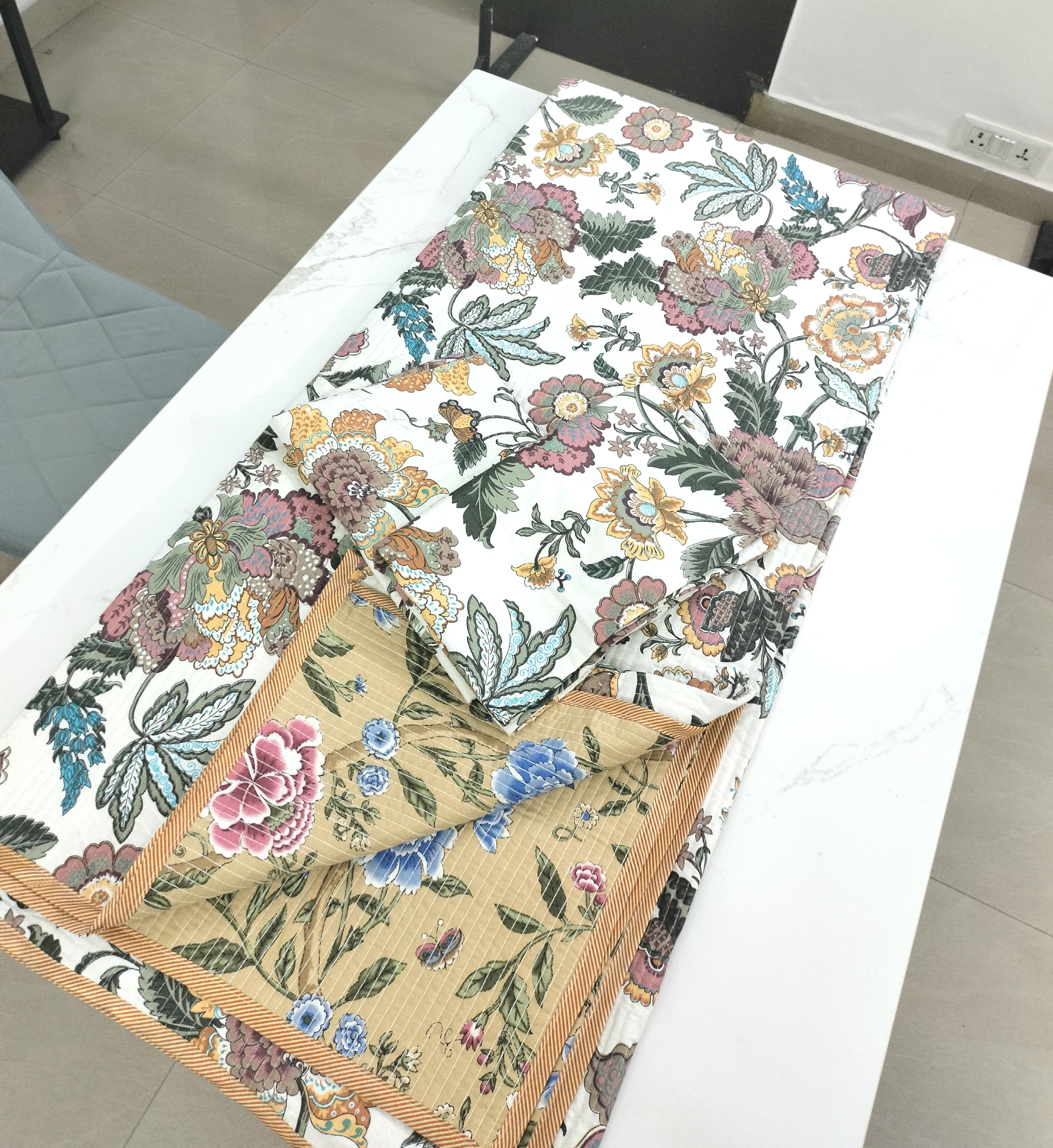 Block Printed Reversible Quilted Bedcover