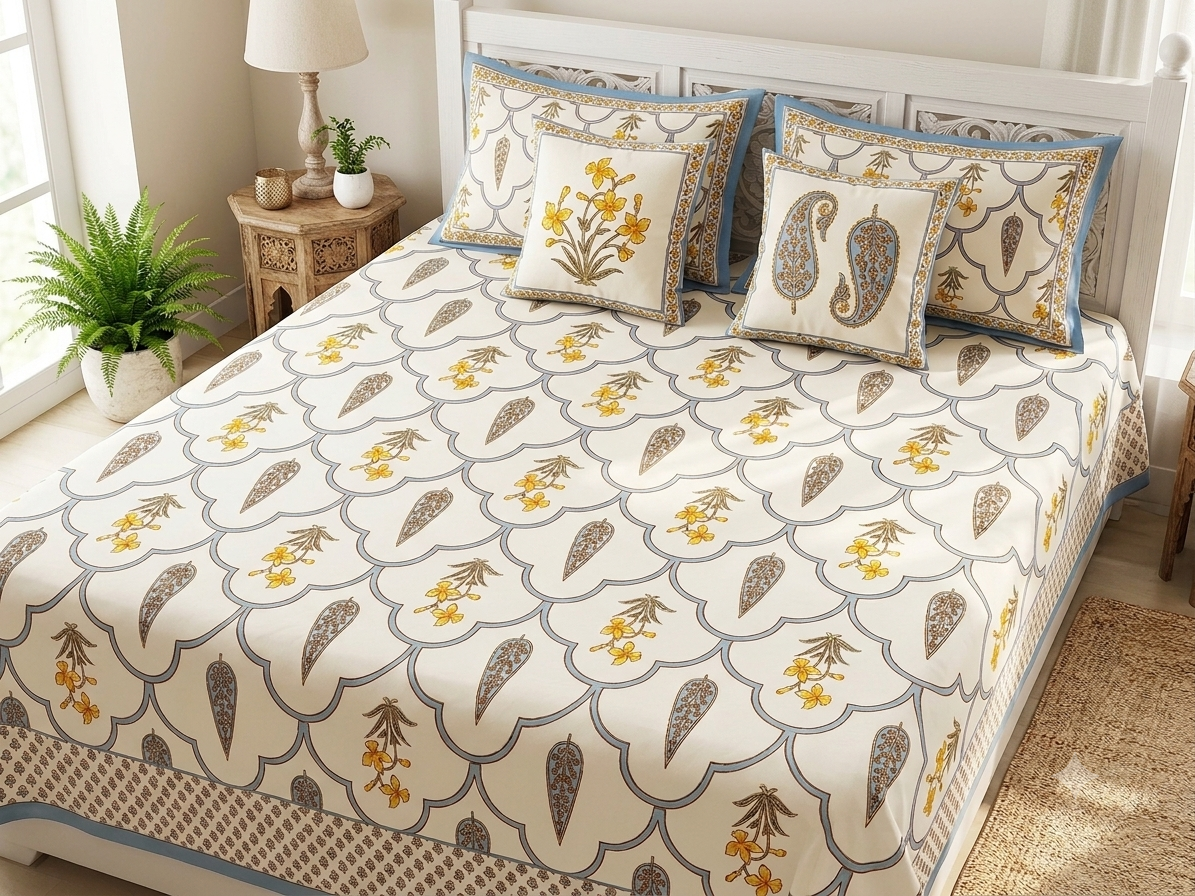 Premium jaal Hand block Printed Bedcover -super king