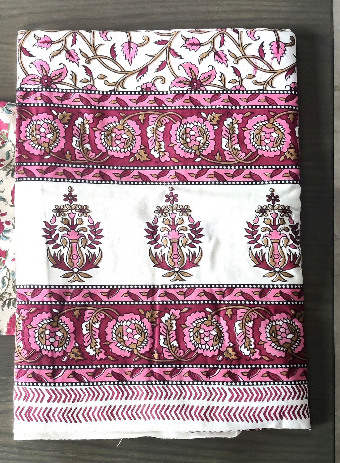 Pink Cotton Block Printed Bedcover