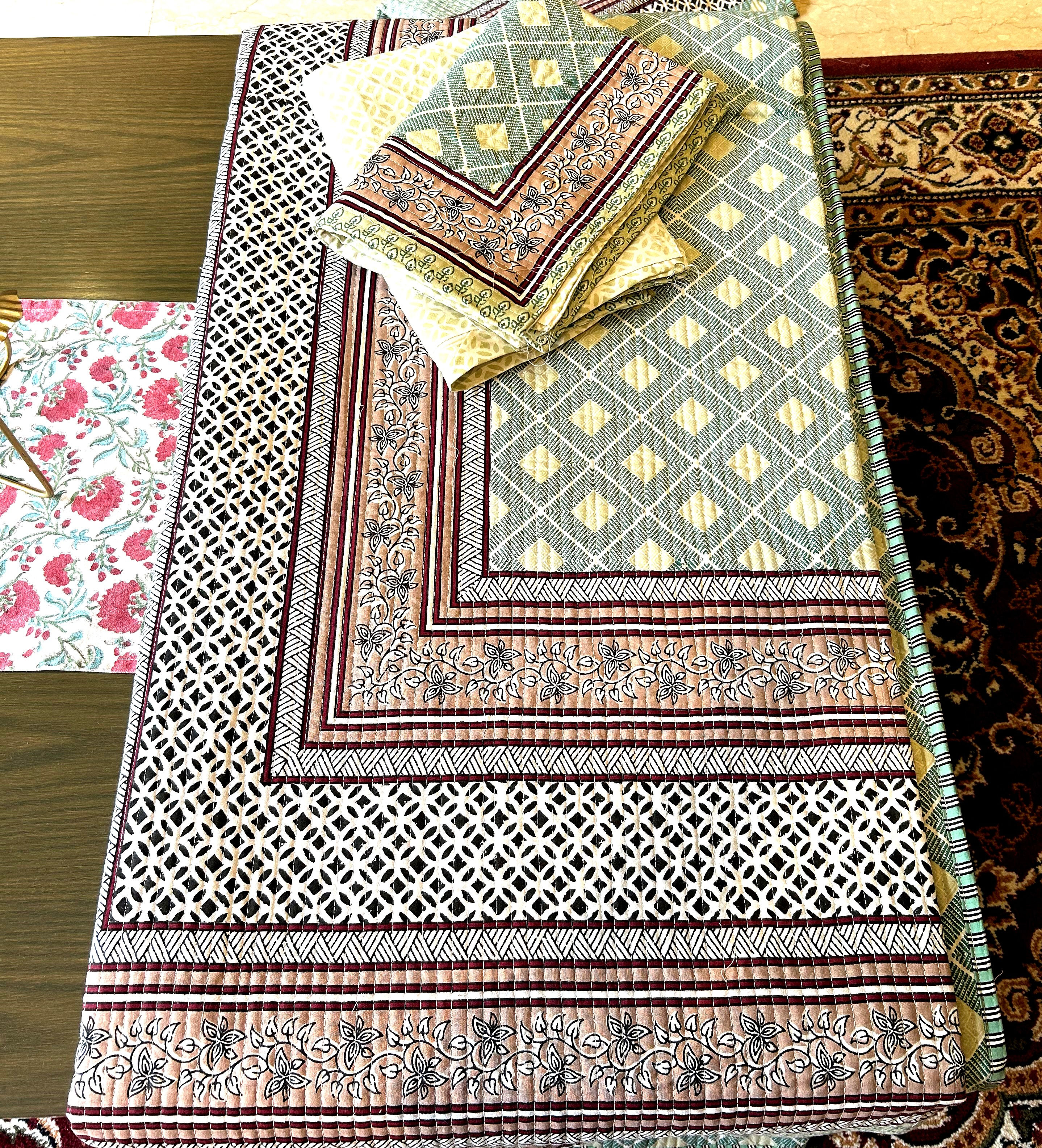 Block Printed Reversible Quilted Bedcover