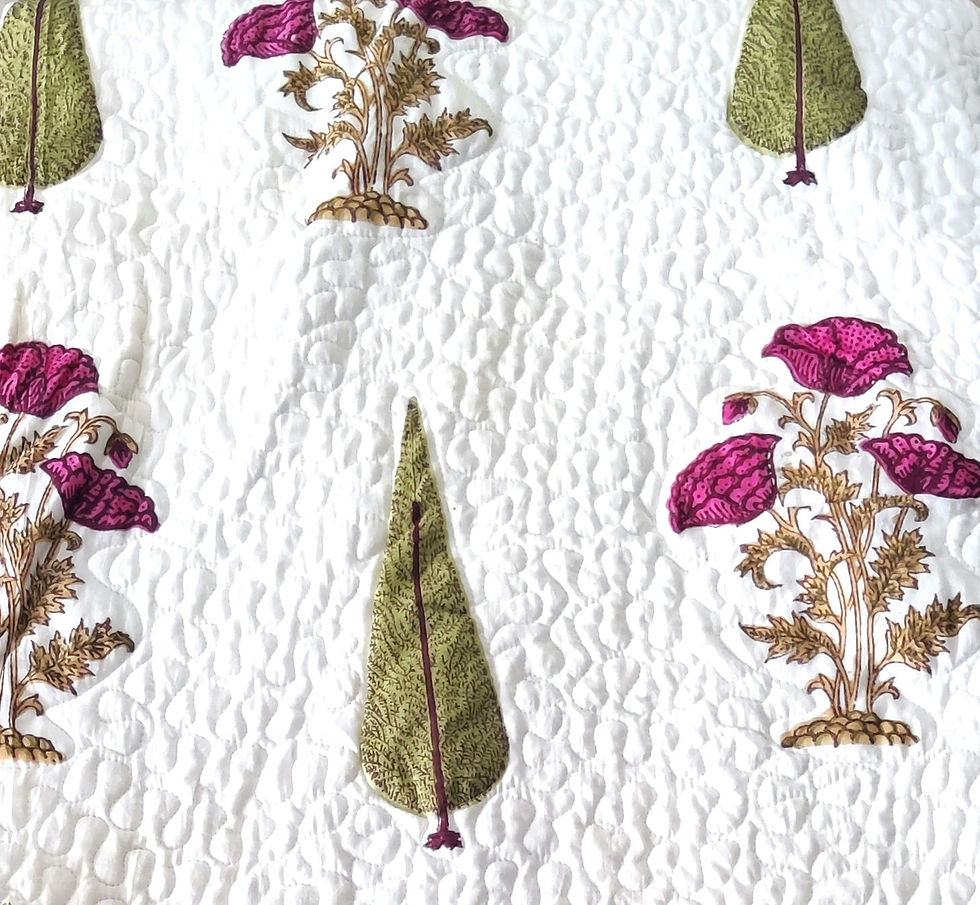 Thumbnail: Premium Hand Block Printed  Quilted Bedcover- without pillow cover 