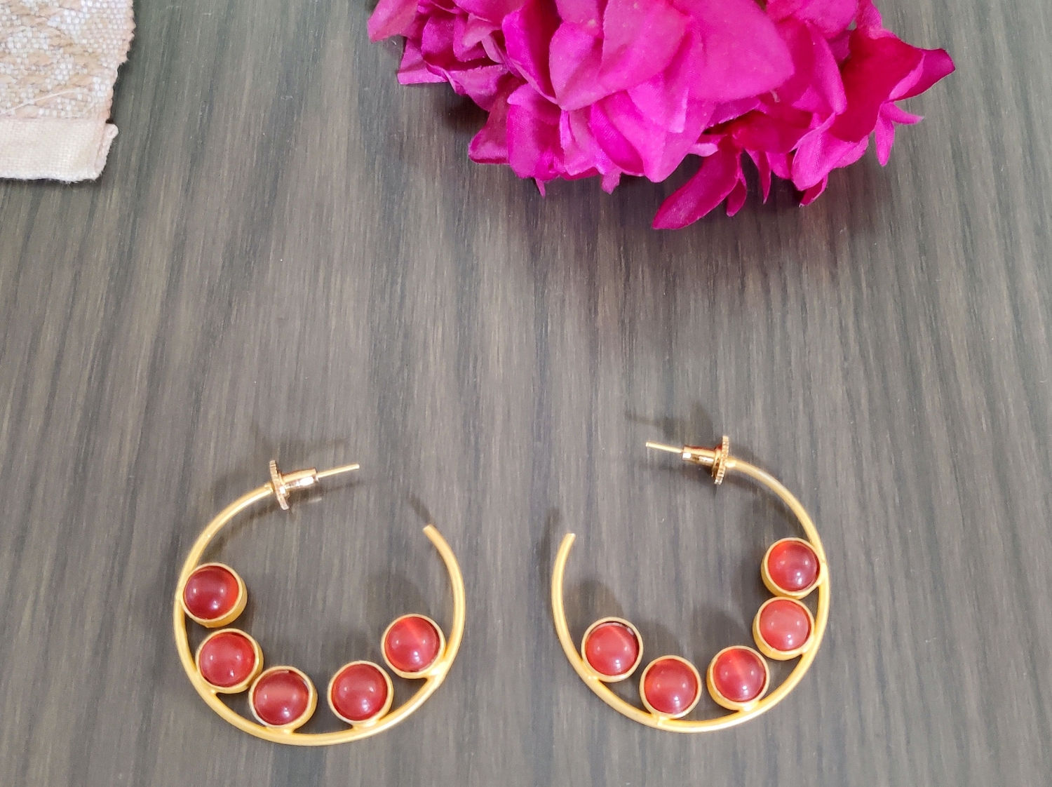 Matt Gold finish fusion earrings with stone