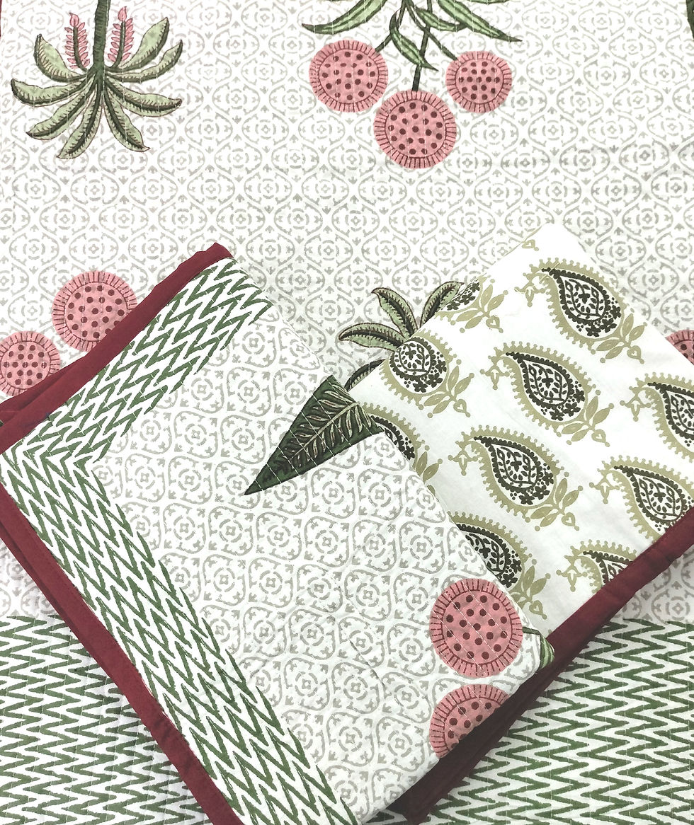 Thumbnail: Hand Block Printed Quilted Bedcover -Reversible 