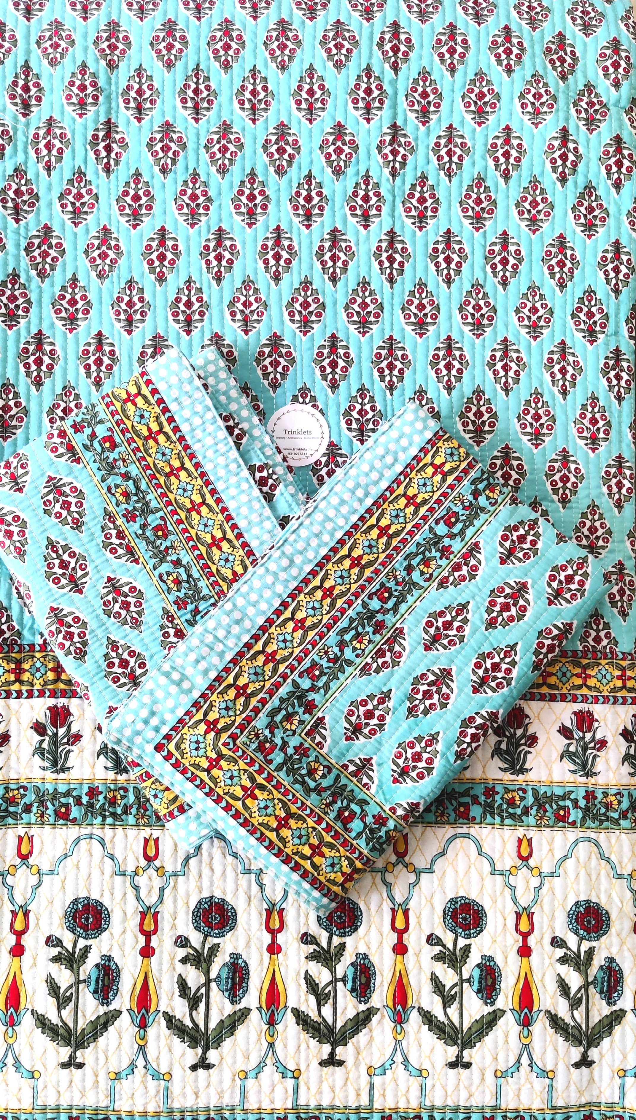 Premium Hand Block Printed Quilted Bedcovers - Reversible