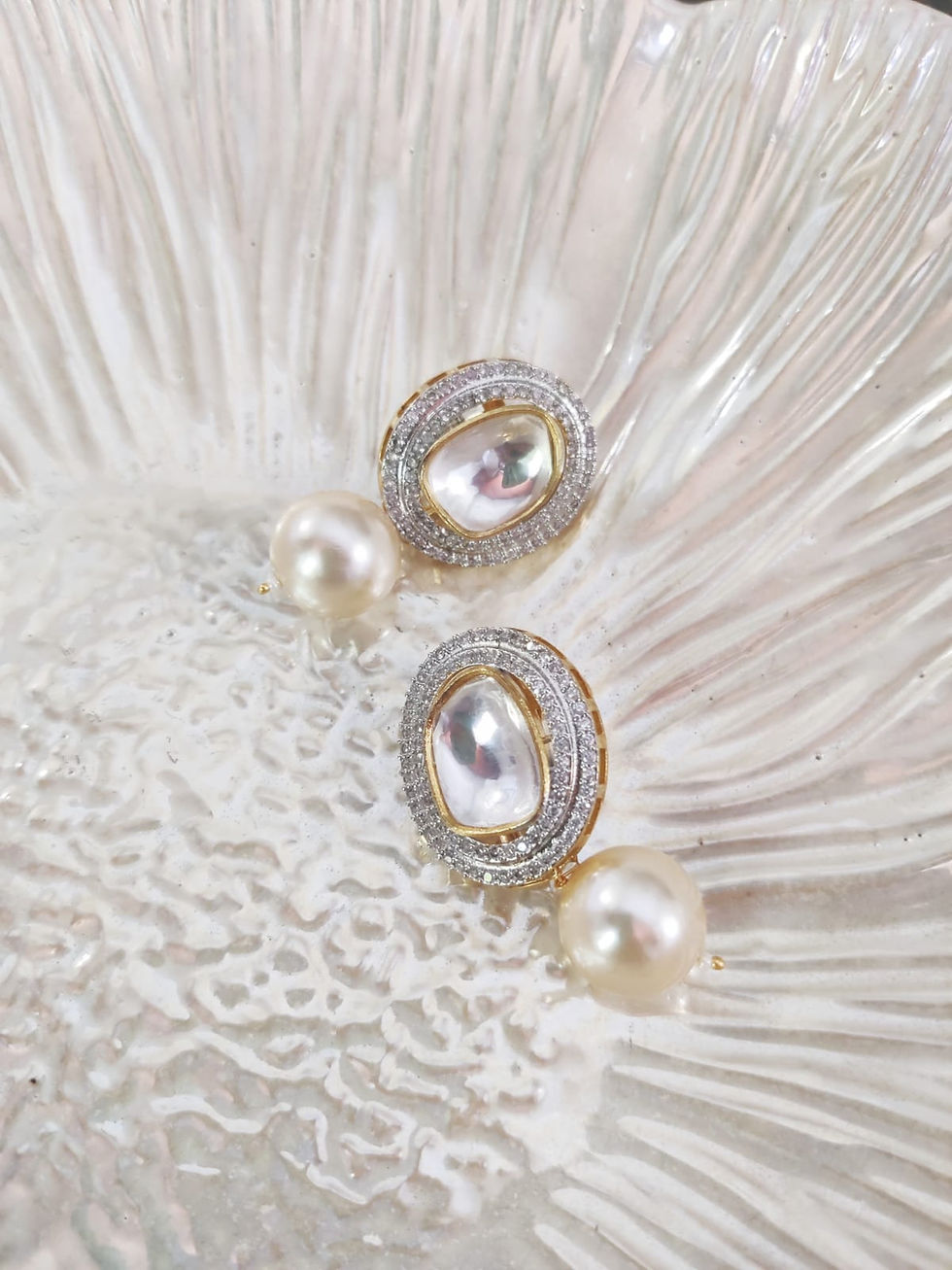 Thumbnail: Polki Earrings With Pearl Drop